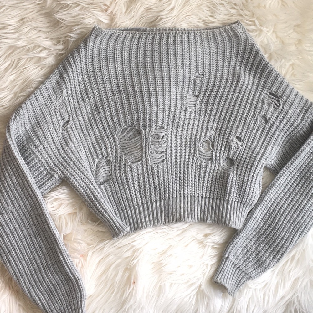 Distressed cropped sweater